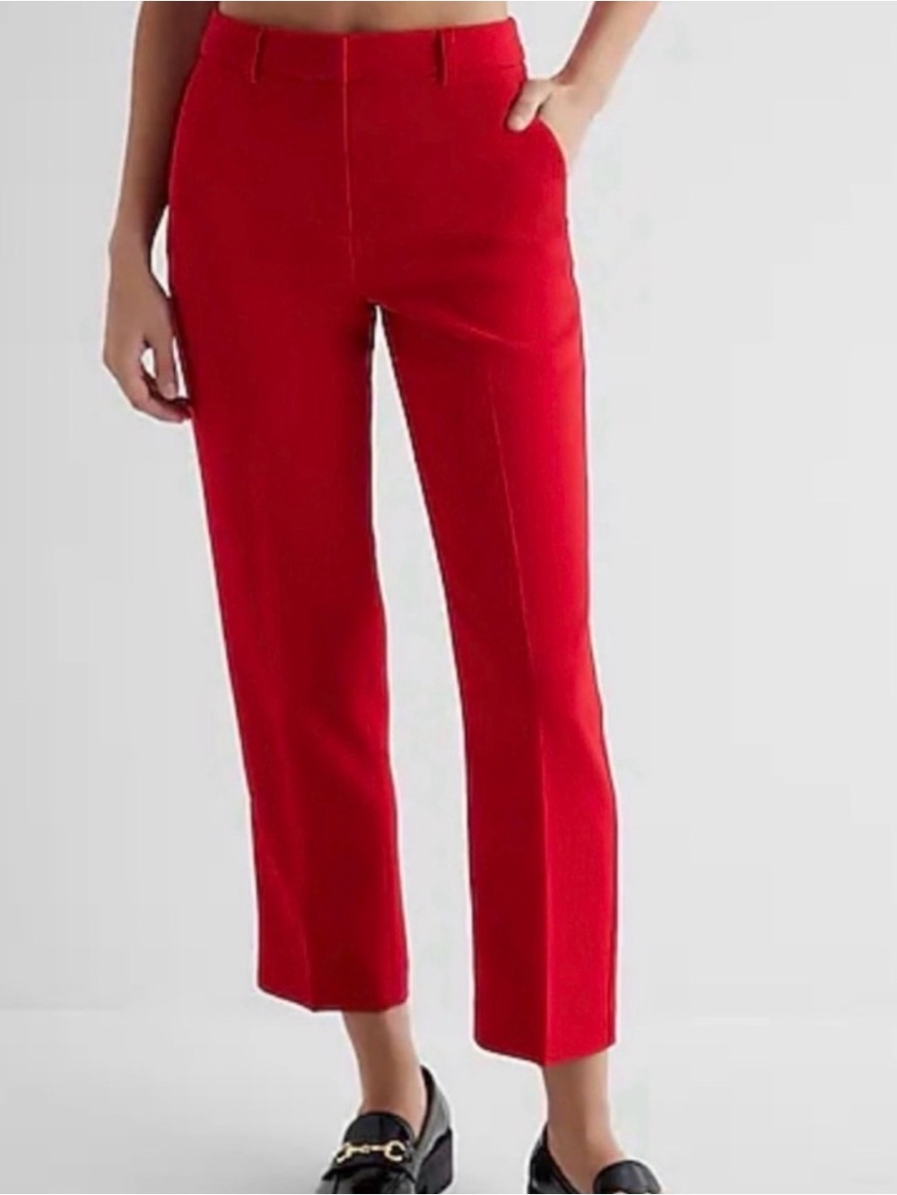 Express Editor Red straight Ankle High Rise Pants | Size 4R